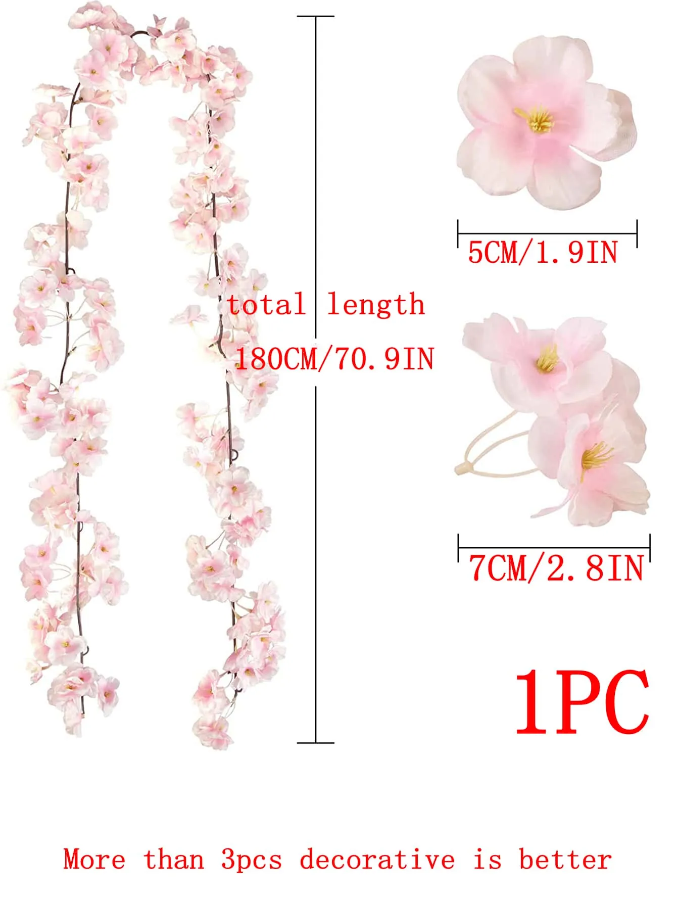 1pc Artificial Cherry Blossom Vine