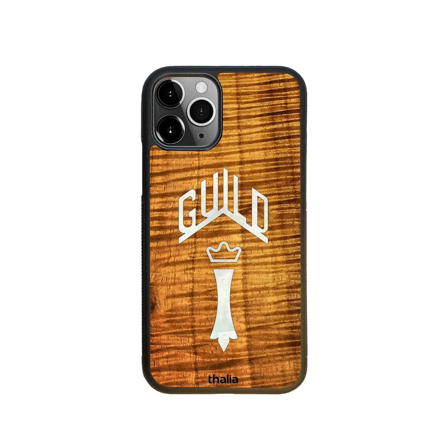 AAA Curly Hawaiian Koa & Guild Chesterfield Pearl Logo | iPhone Case