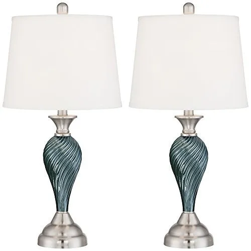 ARDEN GREEN-BLUE GLASS TWIST COLUMN TABLE LAMPS - SET OF 2