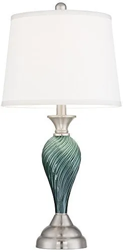 ARDEN GREEN-BLUE GLASS TWIST COLUMN TABLE LAMPS - SET OF 2