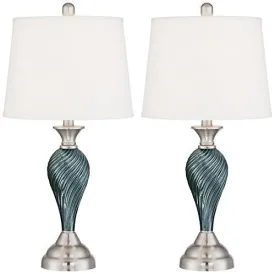 ARDEN GREEN-BLUE GLASS TWIST COLUMN TABLE LAMPS - SET OF 2