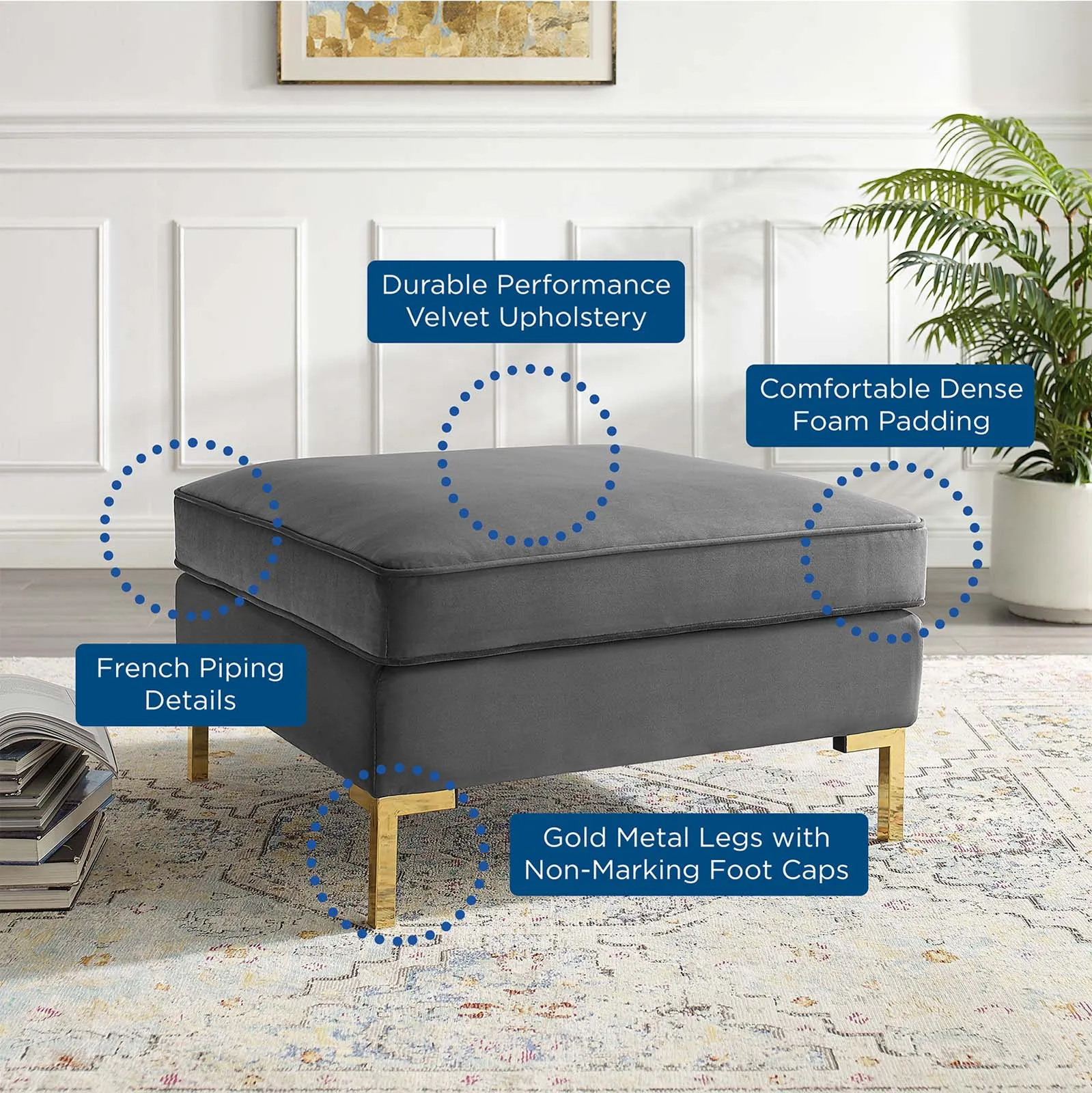 Ardent Performance Velvet Ottoman by Modway