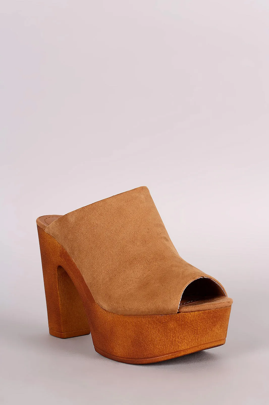 Bamboo Peep Toe Platform Mule Chunky Heel