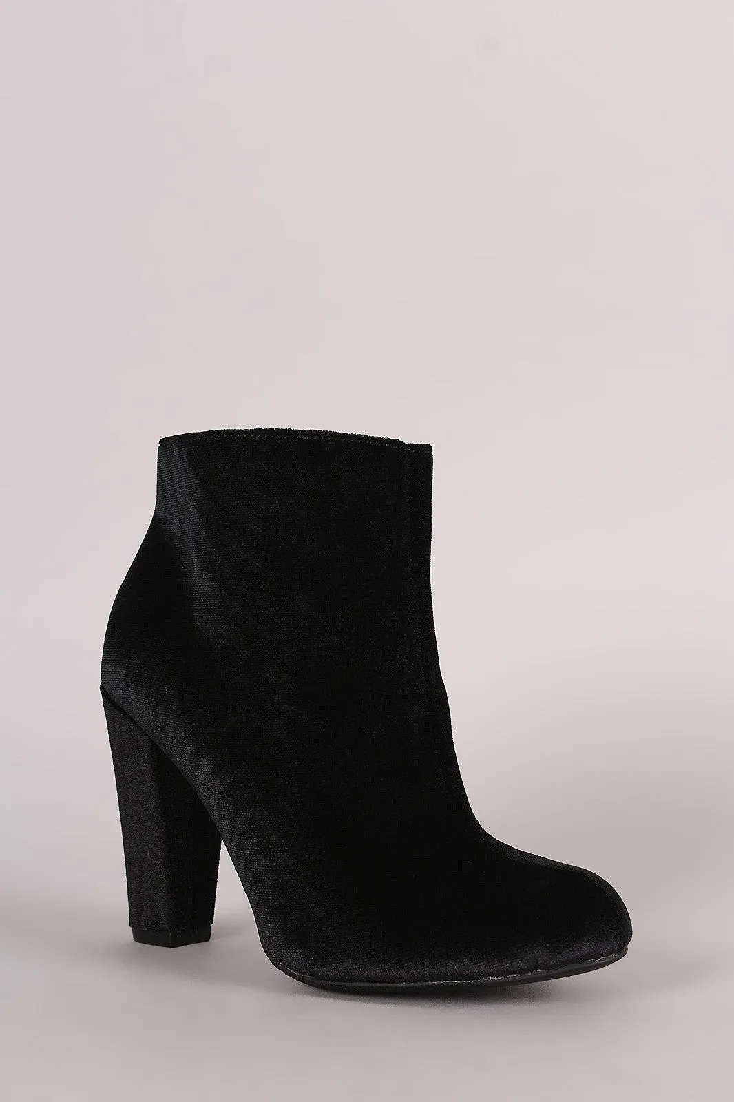 Bamboo Velvet Almond Toe Chunky Heeled Booties