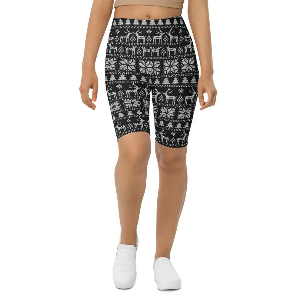 B&W Ugly Christmas Bike Shorts