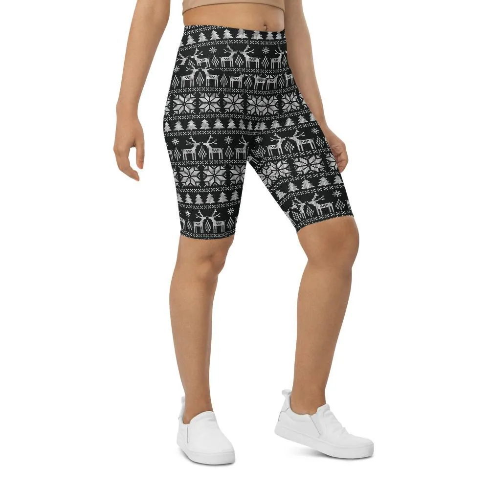 B&W Ugly Christmas Bike Shorts