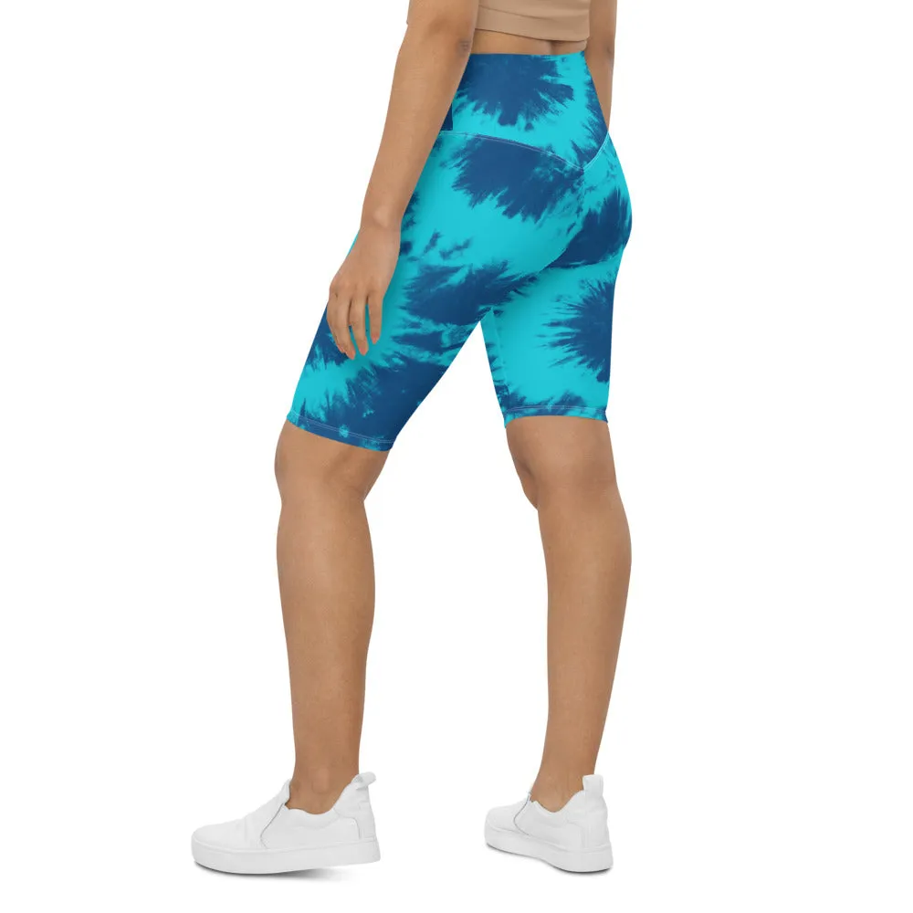 Blue & Aqua Tie Dye Bike Shorts