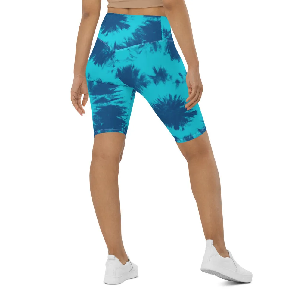 Blue & Aqua Tie Dye Bike Shorts