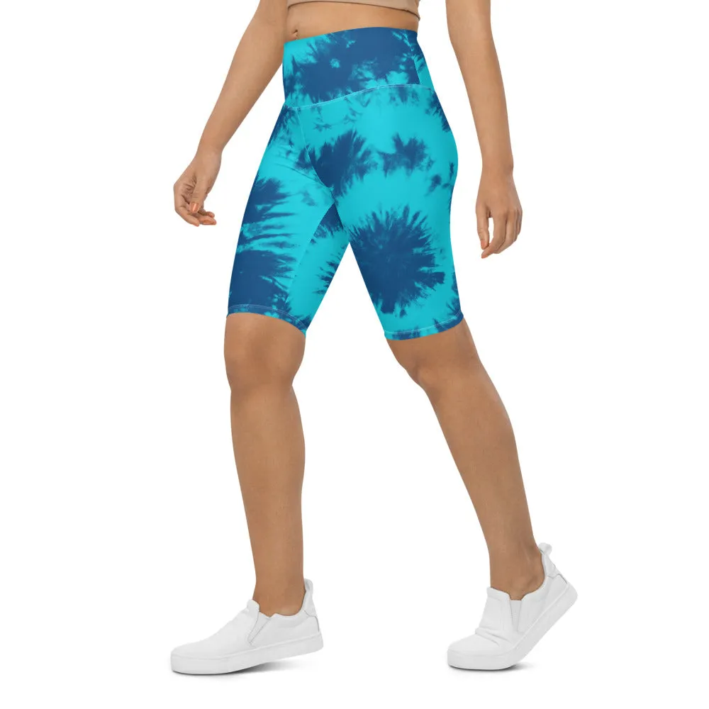 Blue & Aqua Tie Dye Bike Shorts