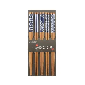 Chopsticks Set, Bamboo "Waka" Blue/White