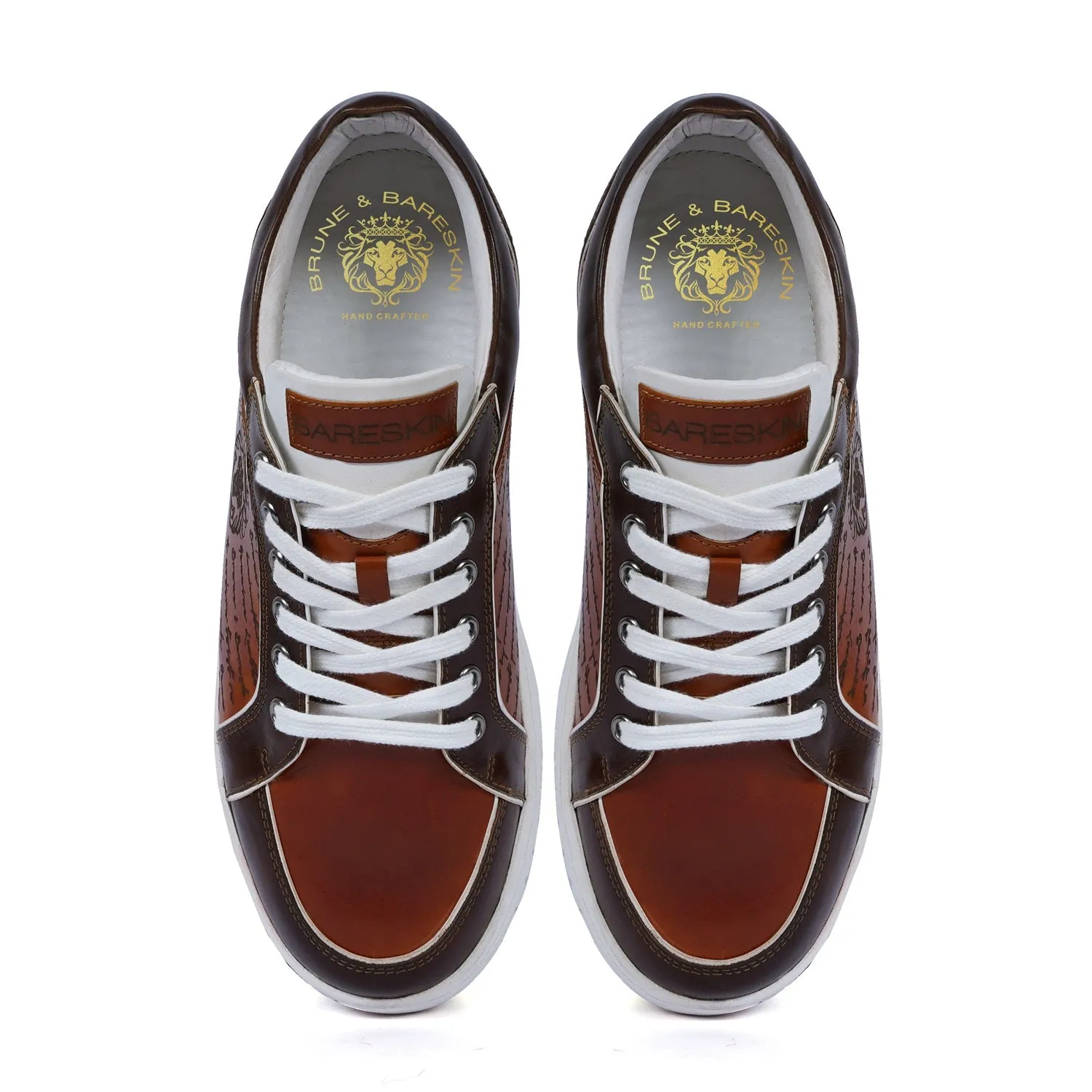 Contrasting Laser Engraved Dark Brown Edge Sneaker in Tan Genuine Leather