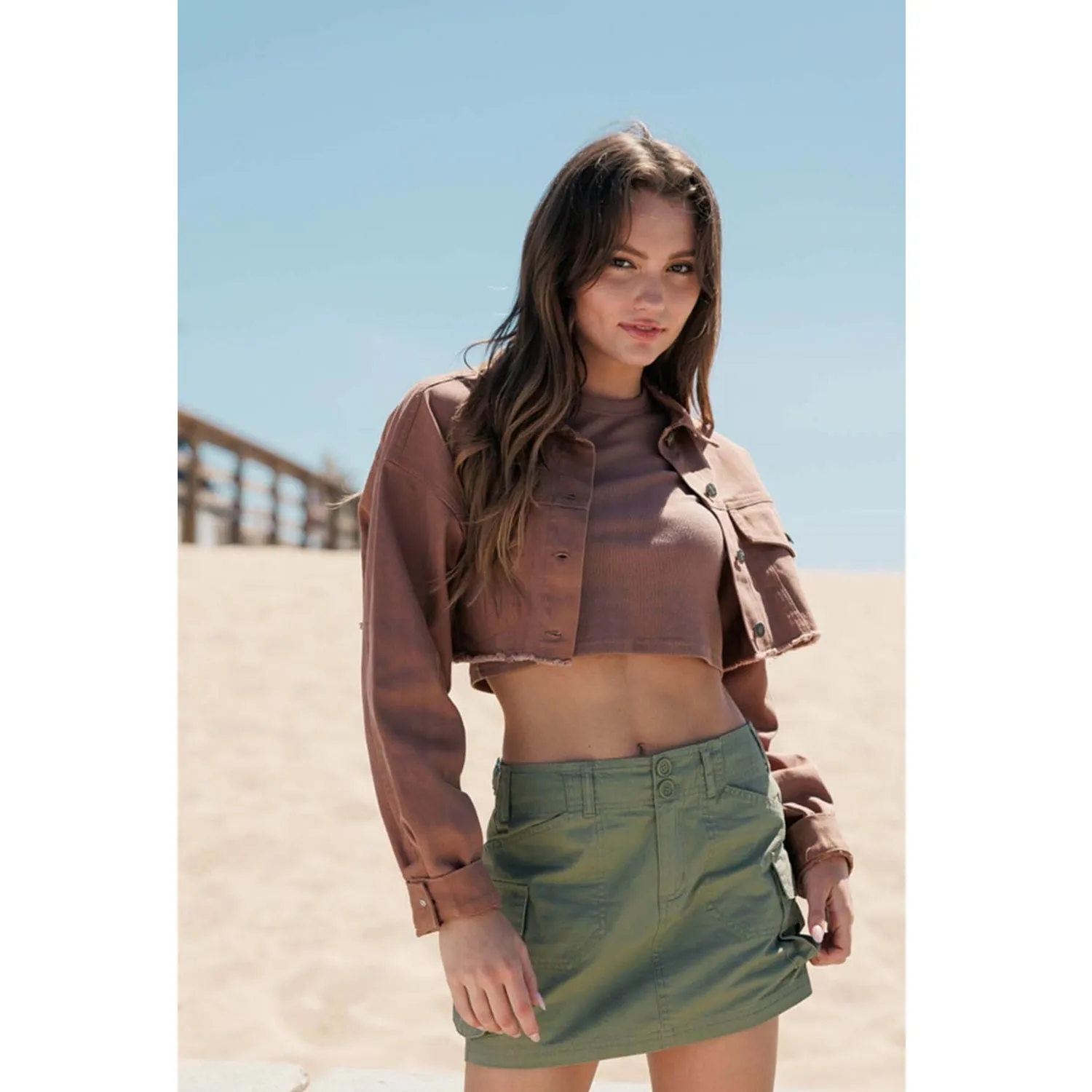 Cropped Boyfriend Jacket - Carob