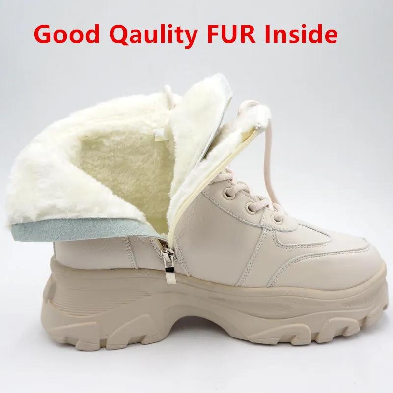 Dropshipping custom logo Leather Women's Chunky Boots Winter Thick Fur Warm Women Platform Sneakers 2021 Fashion Combat Fashion