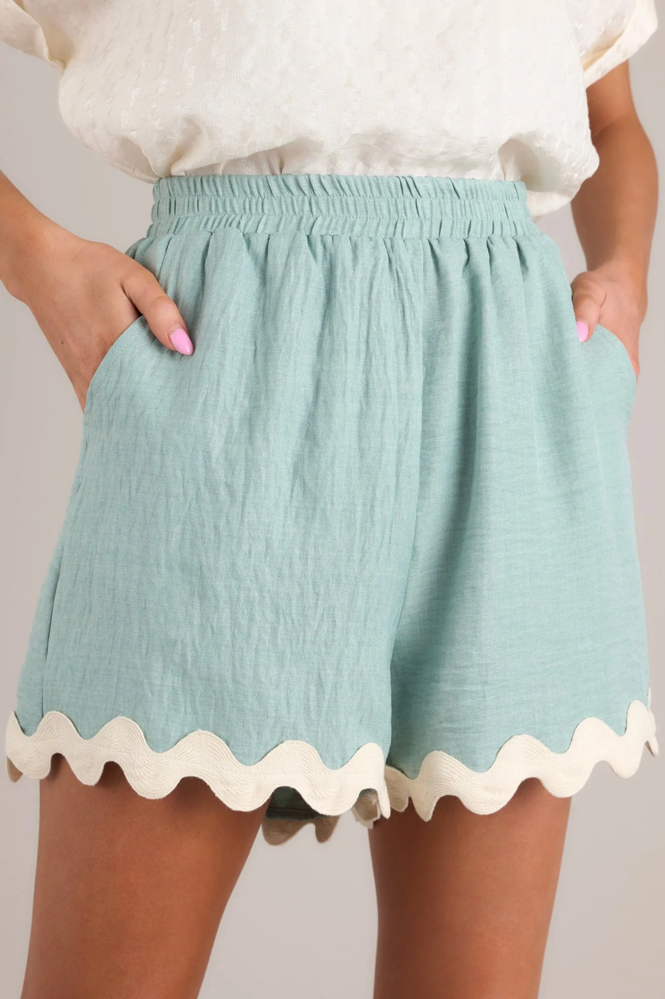 Enchanted Dreams Sage Green Scalloped Shorts