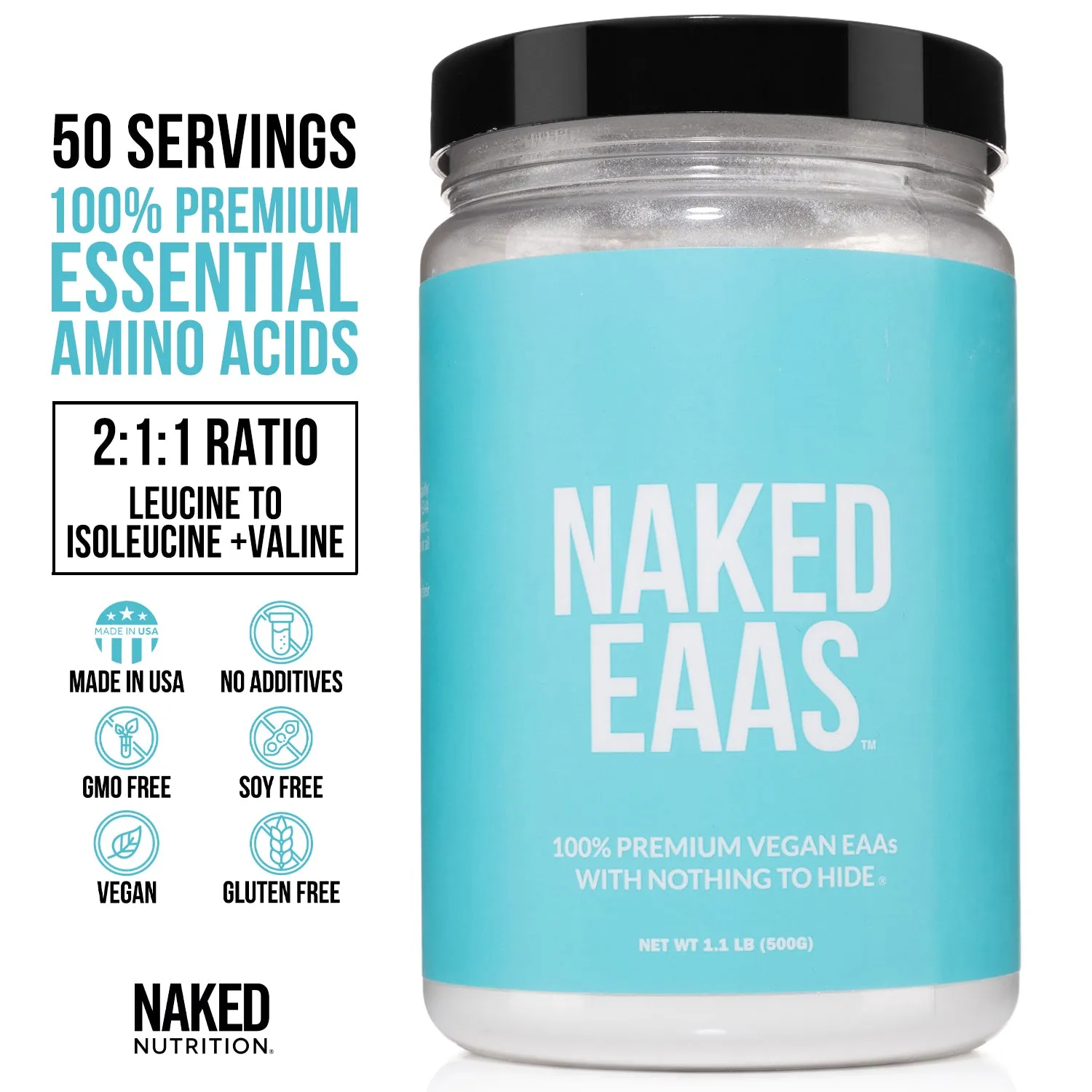 Essential Amino Acids Supplement | Naked EAAs - 50 Servings