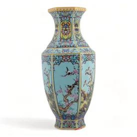 Hex Blue Bird Garden Vase - Pair