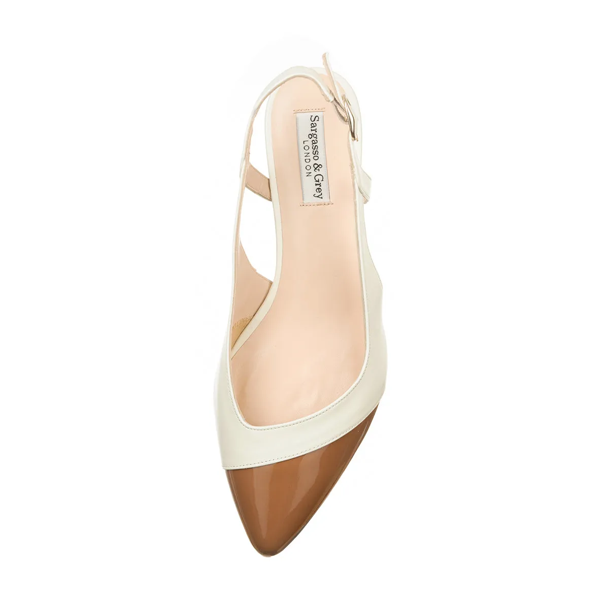 Lena Extra-Wide Fit Slingback - Cream Leather & Tan Patent