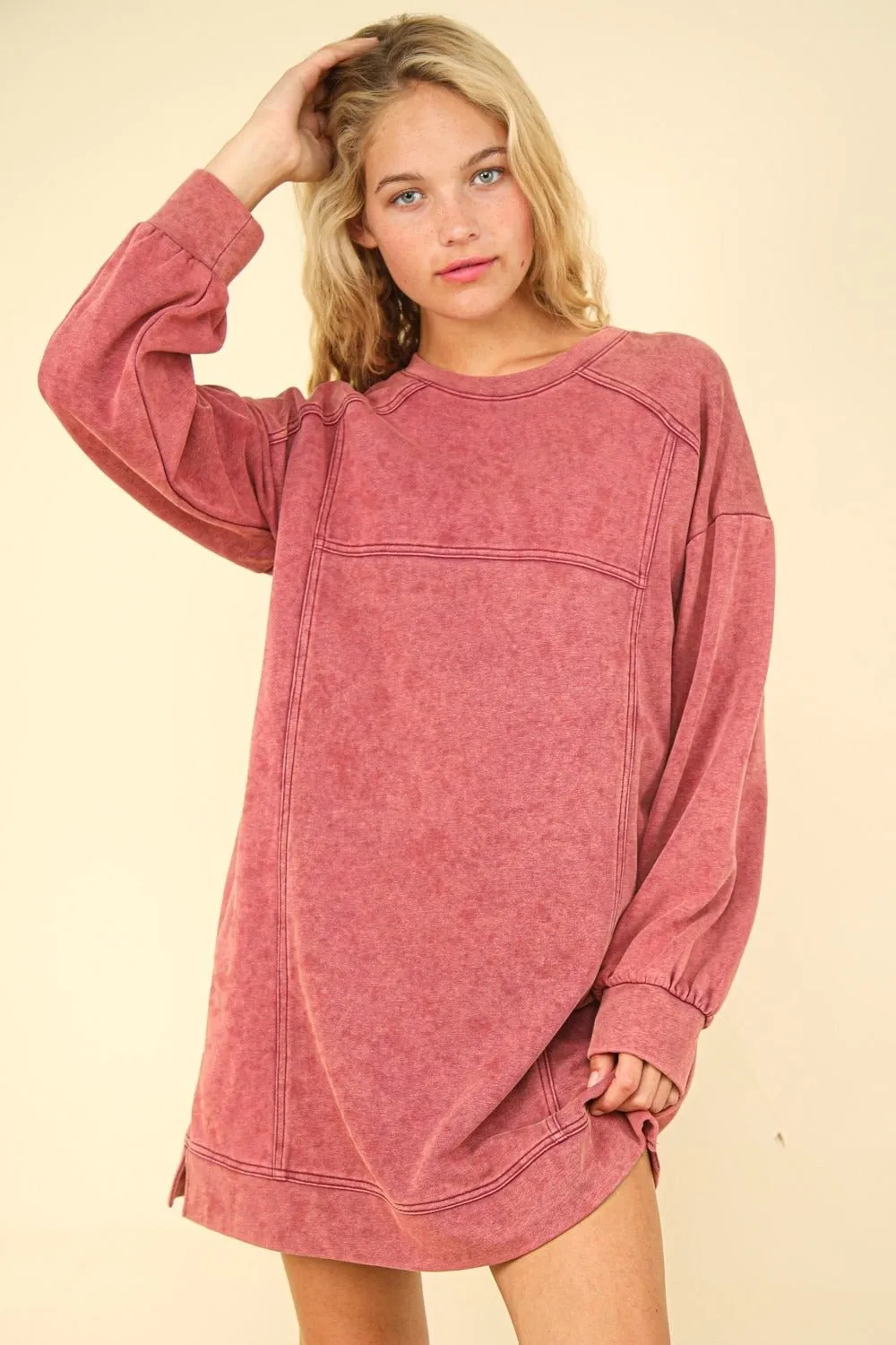 Magenta Mineral Washed Oversized Sweatshirt Dress