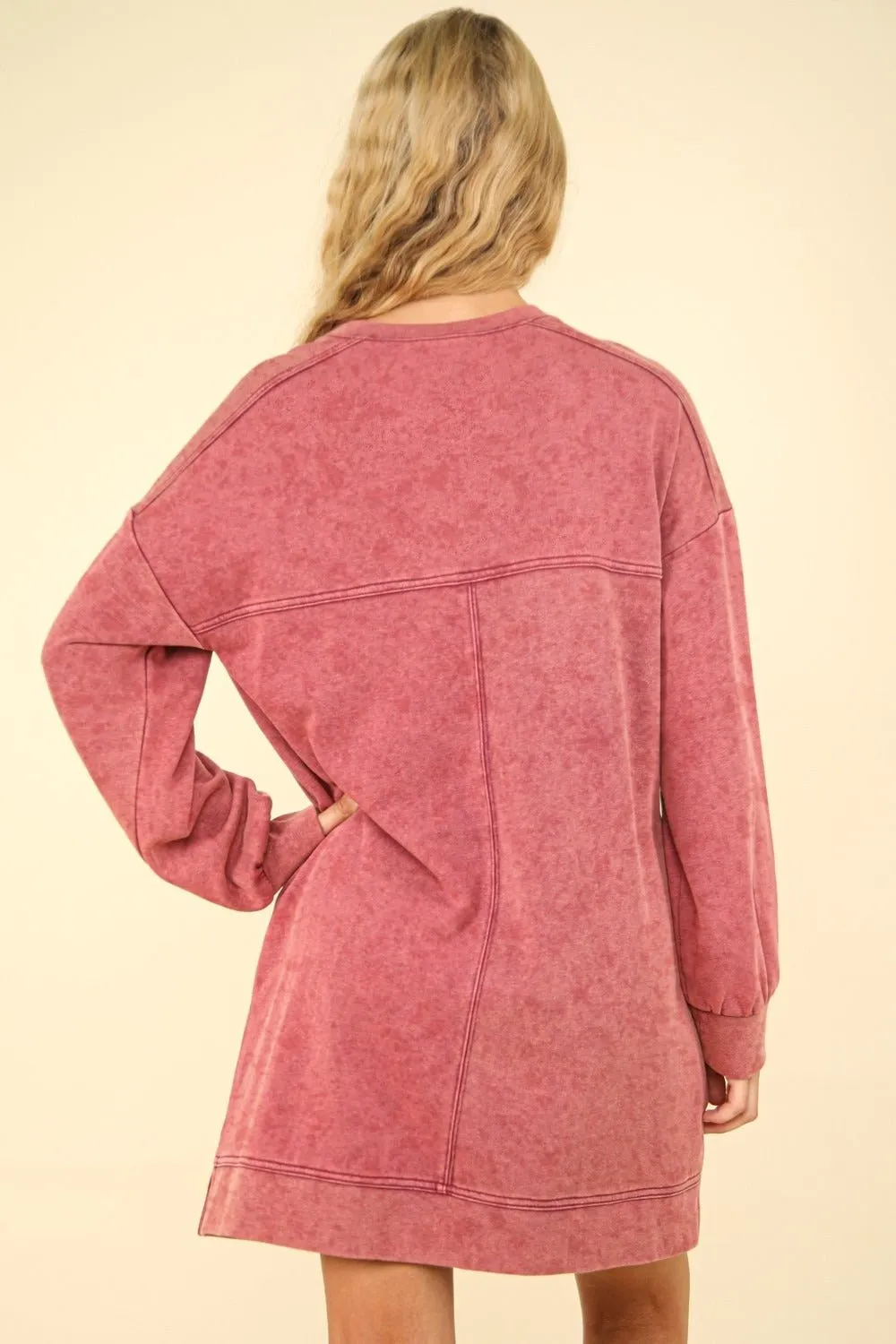 Magenta Mineral Washed Oversized Sweatshirt Dress