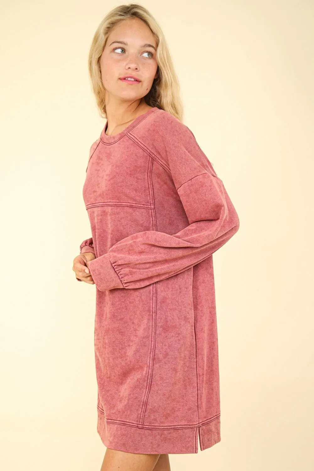 Magenta Mineral Washed Oversized Sweatshirt Dress