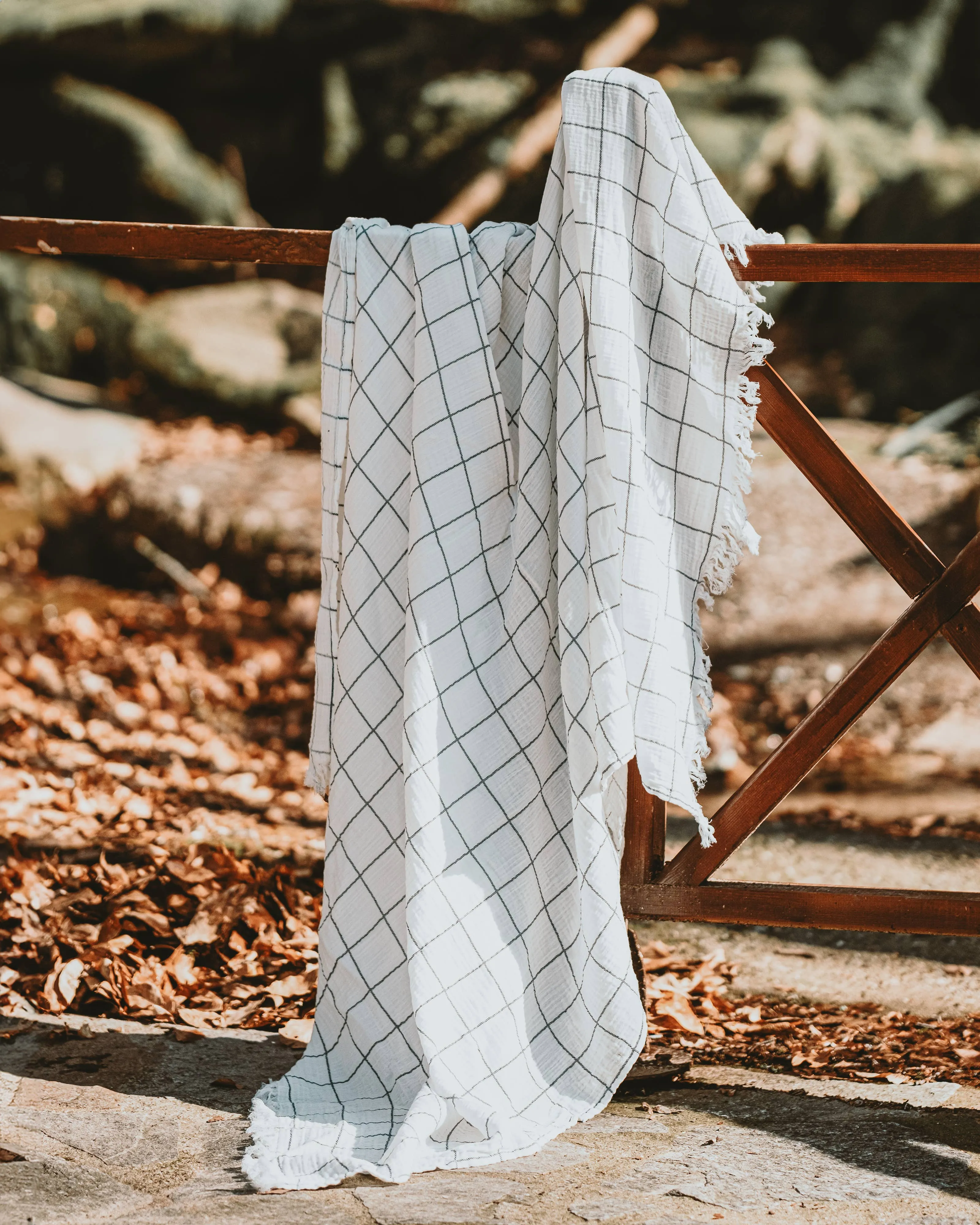 Organic Black   White Fringe Muslin Throw Blanket