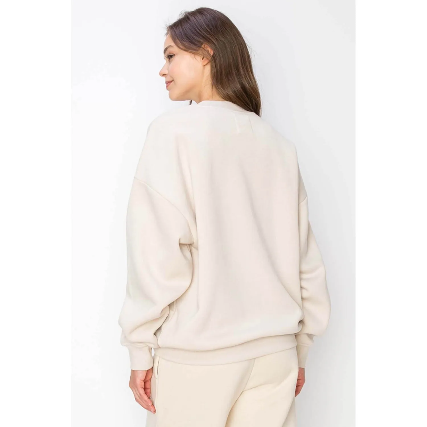 Oversized Pullover Sweatshirts With Los Angeles Embroidery - Oatmeal