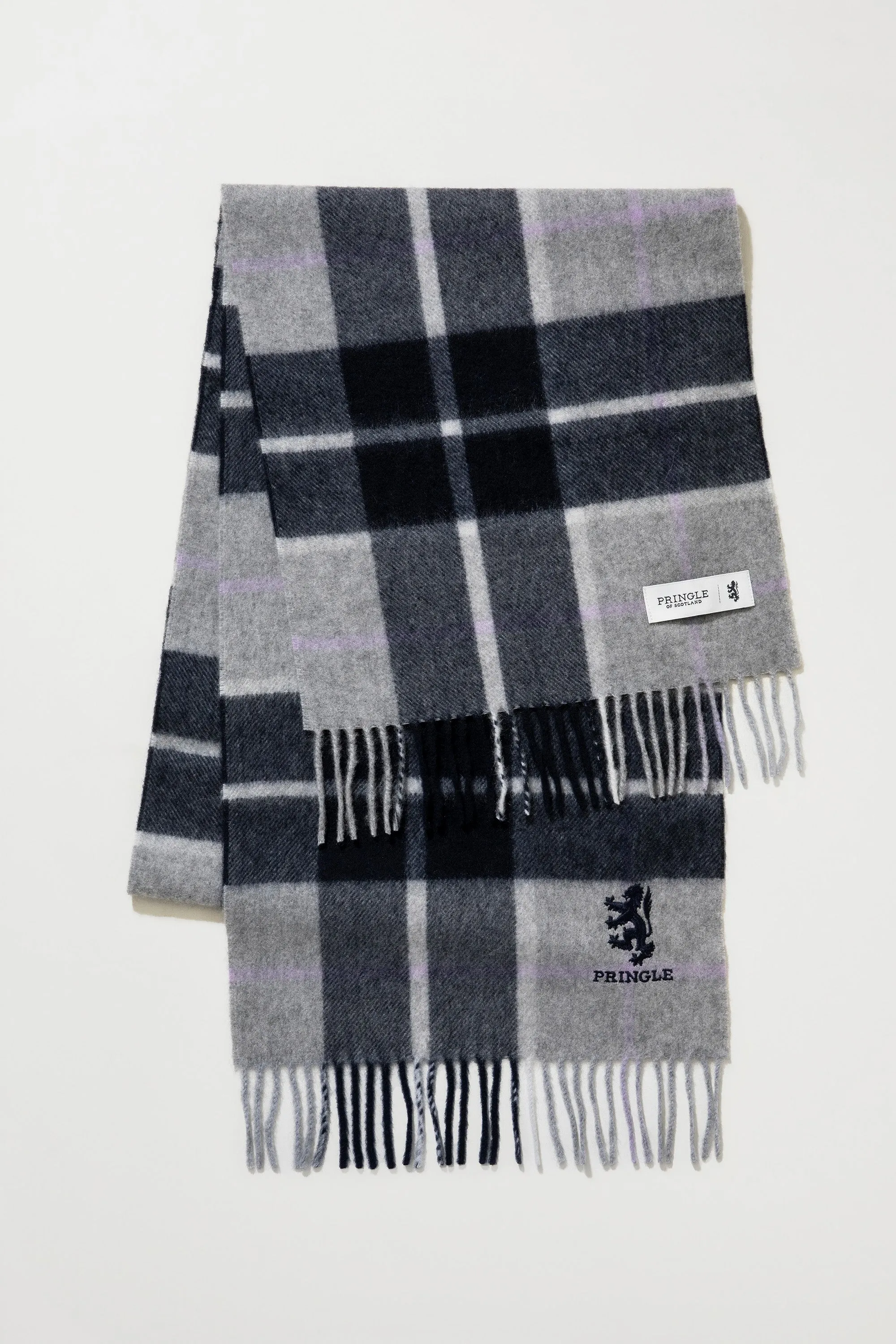 Pringle Of Scotland Cashmere Wide Scarf - Black Grey Lilac