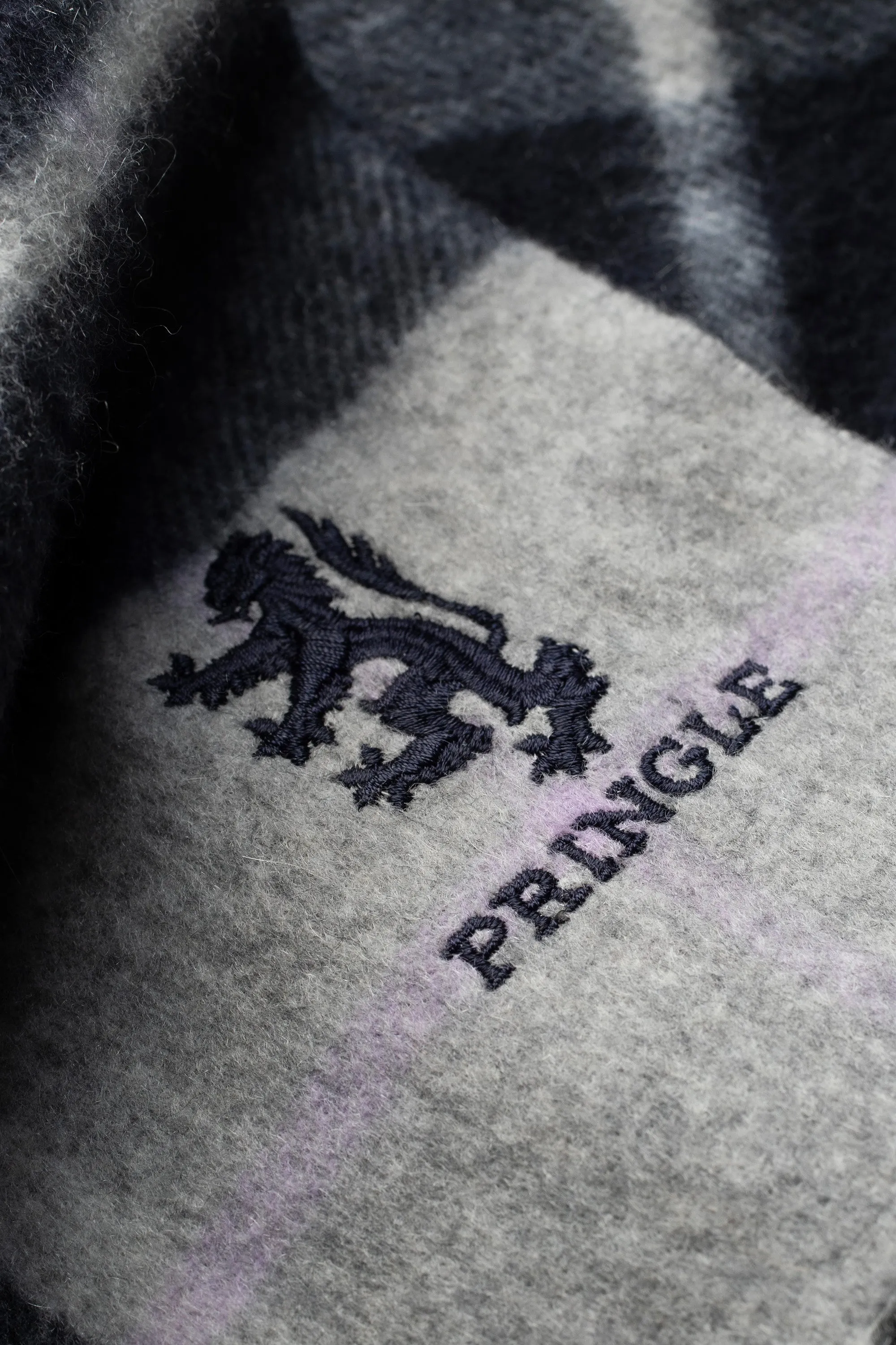 Pringle Of Scotland Cashmere Wide Scarf - Black Grey Lilac