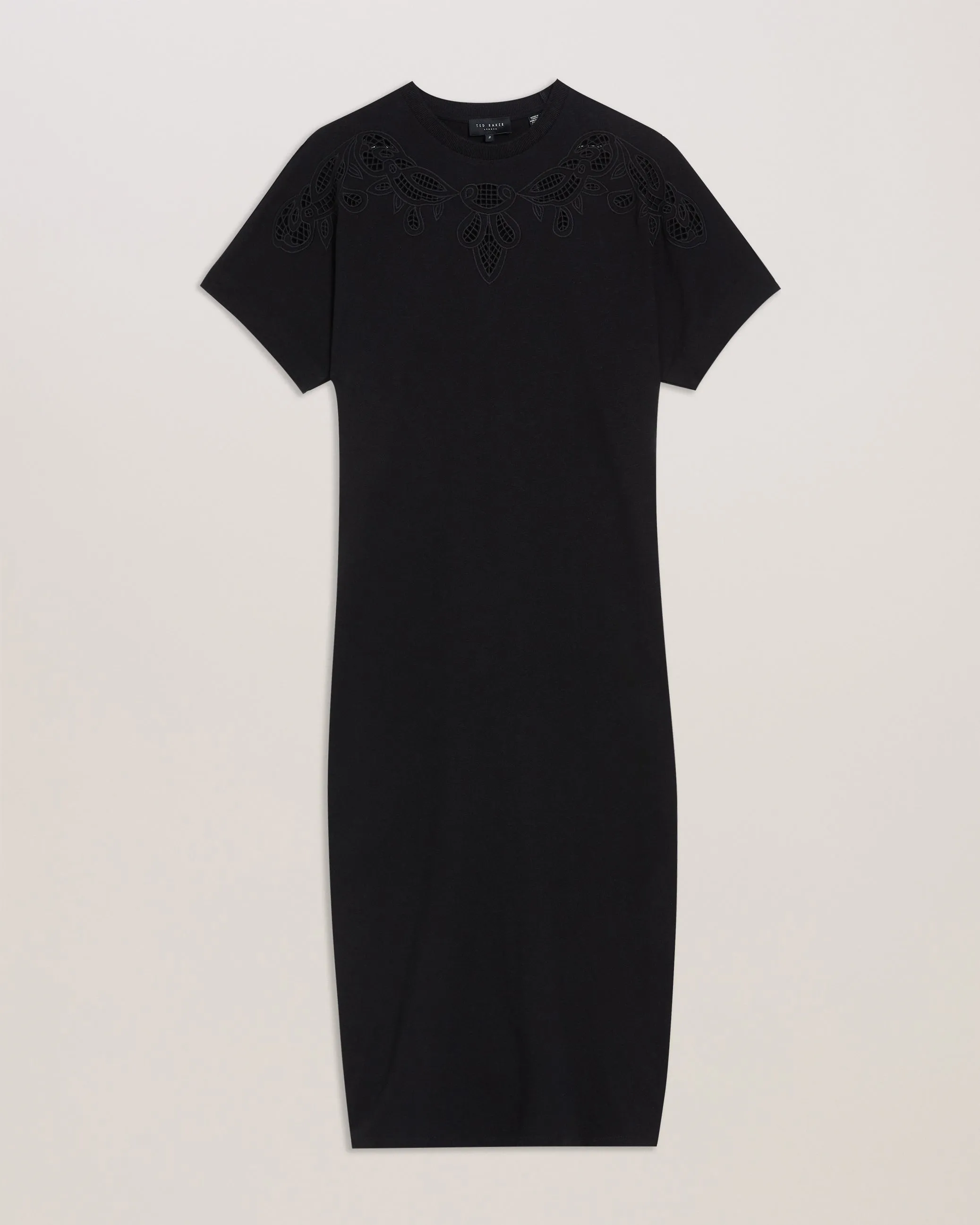 Salyha Embroidered Cut Out Midi Tshirt Dress Black