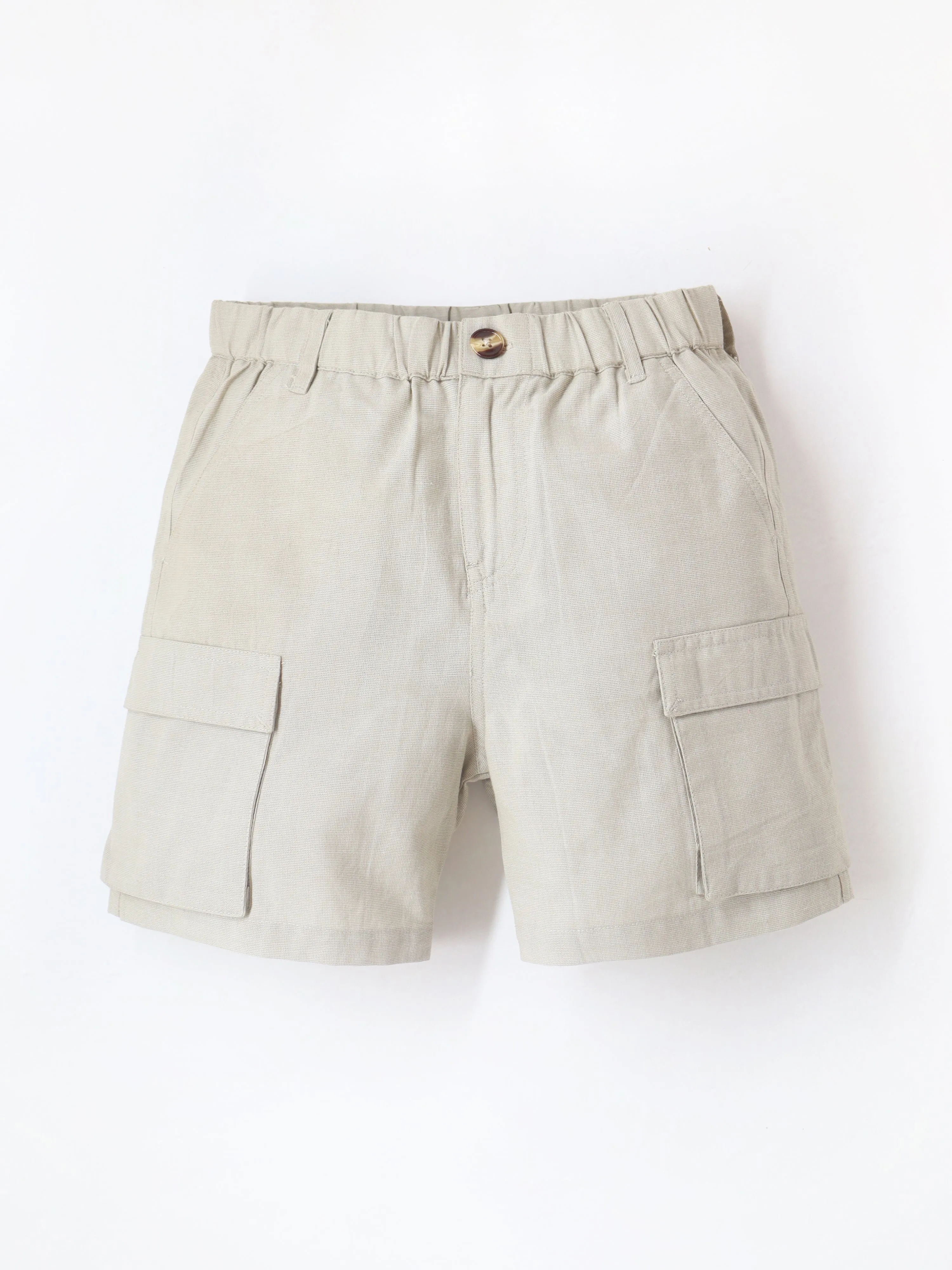 Smart Casual Cotton Khaki Knee Length Button Closure with Pockets Shorts For Boys