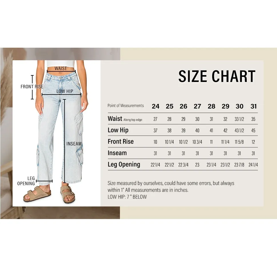 Wide Leg Baggy Cargo Jeans – Light Wash