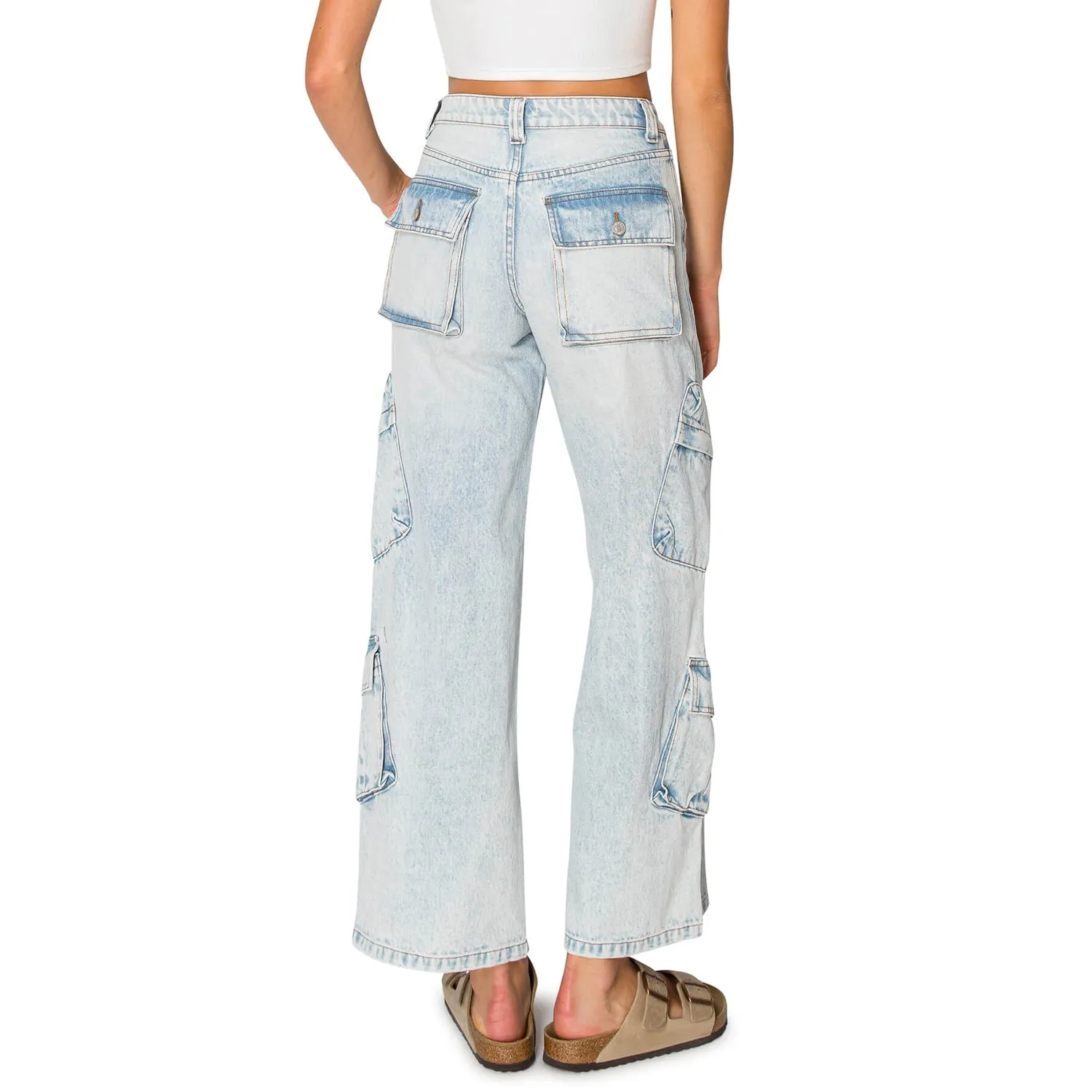 Wide Leg Baggy Cargo Jeans – Light Wash