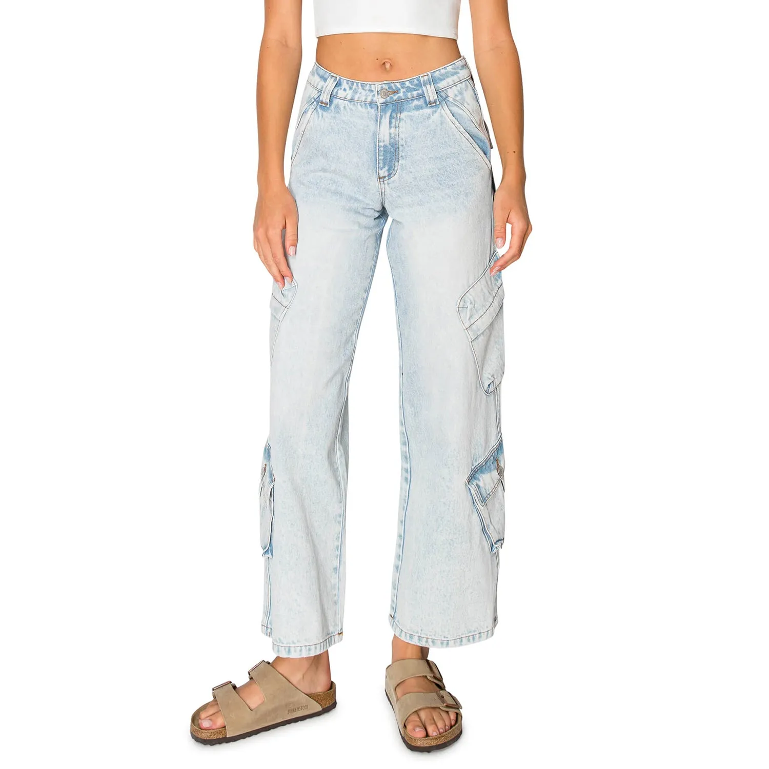 Wide Leg Baggy Cargo Jeans – Light Wash