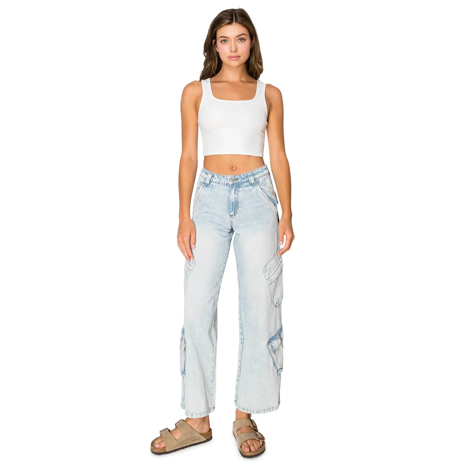 Wide Leg Baggy Cargo Jeans – Light Wash